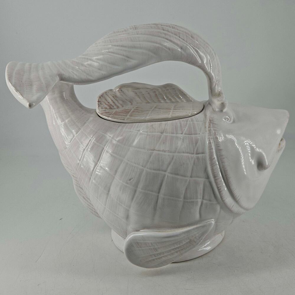 Blue Sky Clayworks White ceramic Koi Fish shaped Teapot by Diane